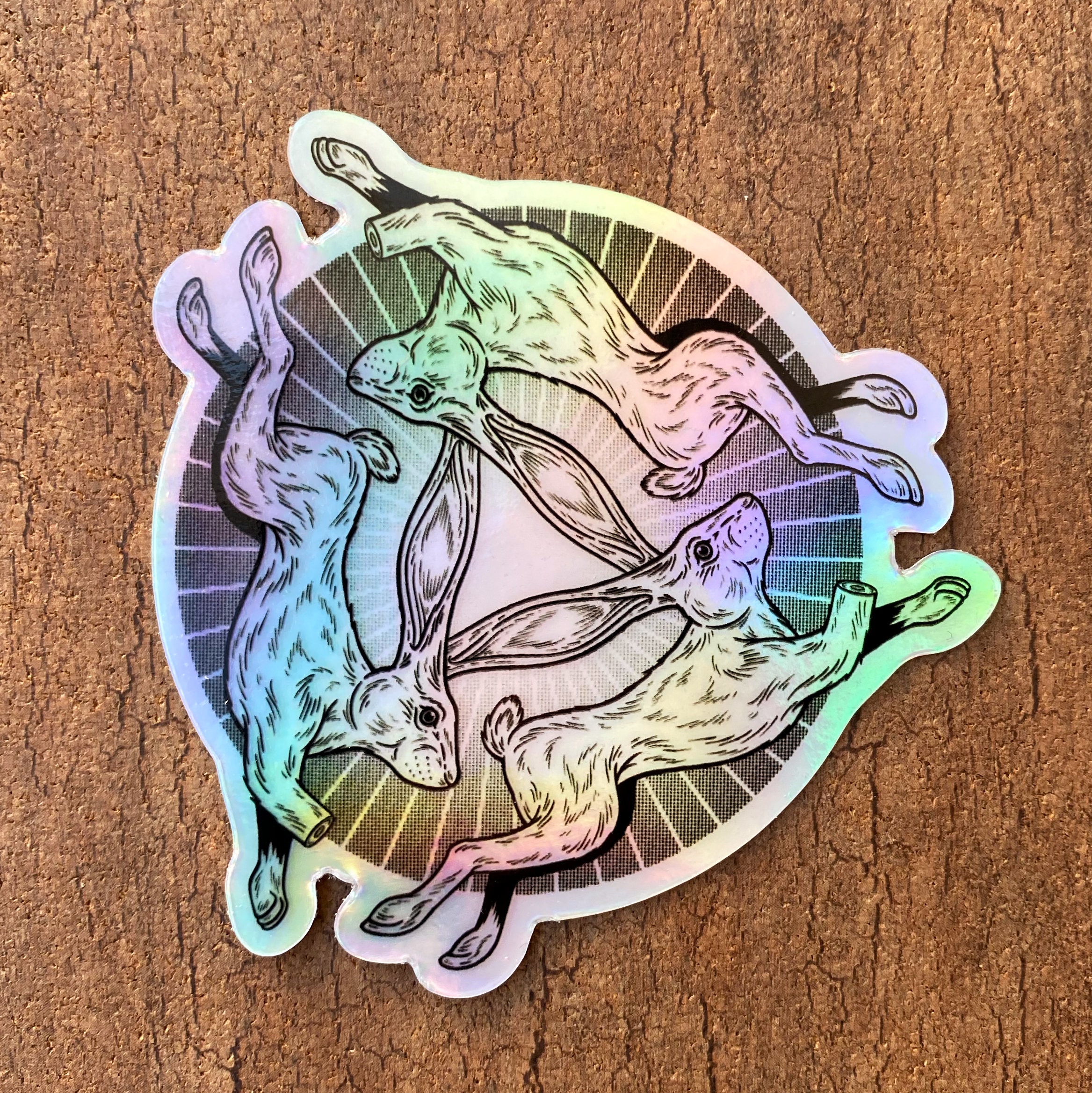 Rabbit Sticker - Three Hares Sticker - Vinyl Holographic - Rainbow ...