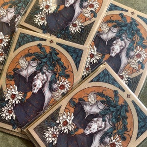 Zestaw kartek z pozdrowieniami z nietoperzem - Astral Bat Illustrated Artwork - A2 5 Card Pack - Floral Botanical Card - Prezent na jesień i październik - Halloween Art