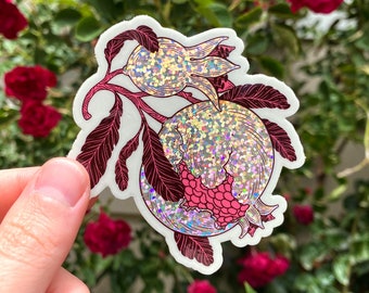 Glitter Pomegranate Sticker - Vinyl Rainbow Sticker - 3x3 Disco Ball Fruit Sticker - Water Bottle Sticker - Laptop Sticker