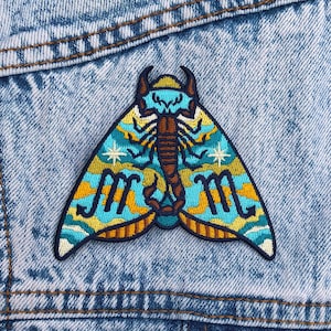 Scorpio Zodiac Embroidered Patch - Astrology Moths & Butterflies Star Signs - Iron on Patch - Botanical, Boho, Nature - Jackets, Accessories