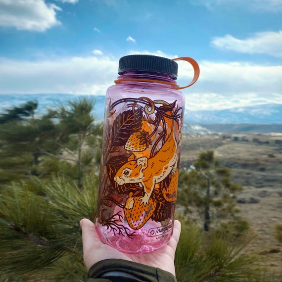 Nalgene Water Bottle Mice Strawberries Artwork 32 Oz Wide Mouth