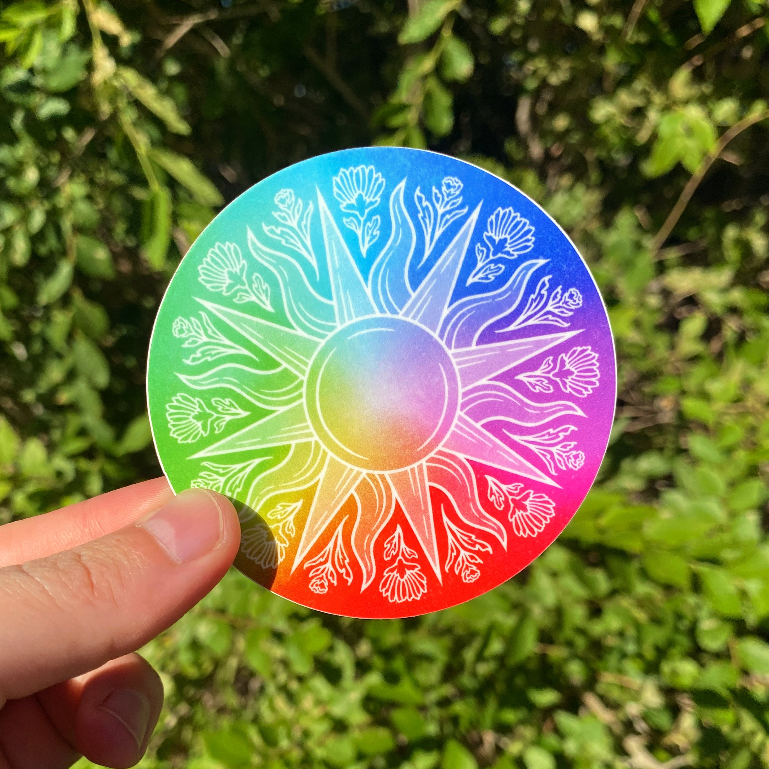Sun Color Stickers Rainbow Sun Sticker - Colorful Floral Sun Sticker - Vinyl 3x3 Circle ...