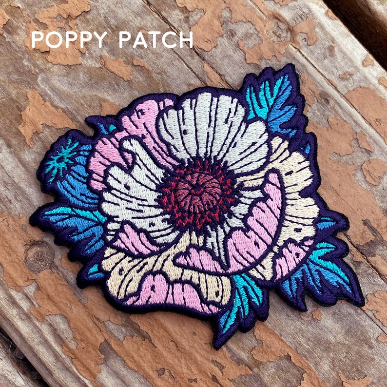 Flower Embroidered Iron on Patches Peony, Poppy, Marigold, Lotus 3x3 Patch floral patches image 4