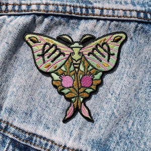 Virgo Zodiac Embroidered Patch - Astrology Moths & Butterflies Star Signs - Iron on Patch - Botanical, Boho, Nature - Jackets, Accessories