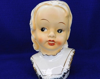 Vintage Girl Head Vase Side Eye Open Mouth Hand Painted 1950's