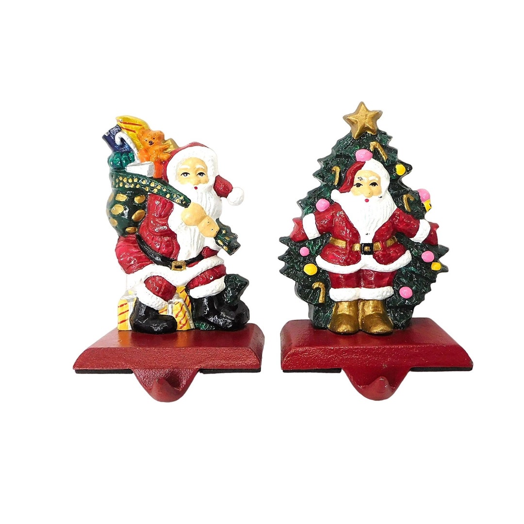 2 Santa Stocking Holders Painted Cast Iron 5.25 Etsy