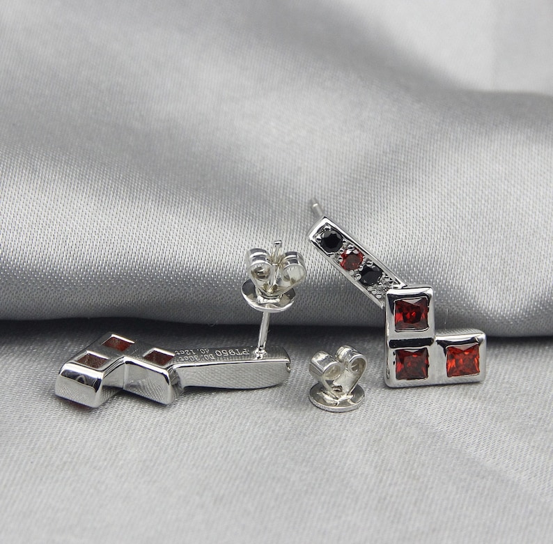 Ruby and Black Diamond Earrings Wedding Jewelry Engagement Ring Comic Book Wedding image 5