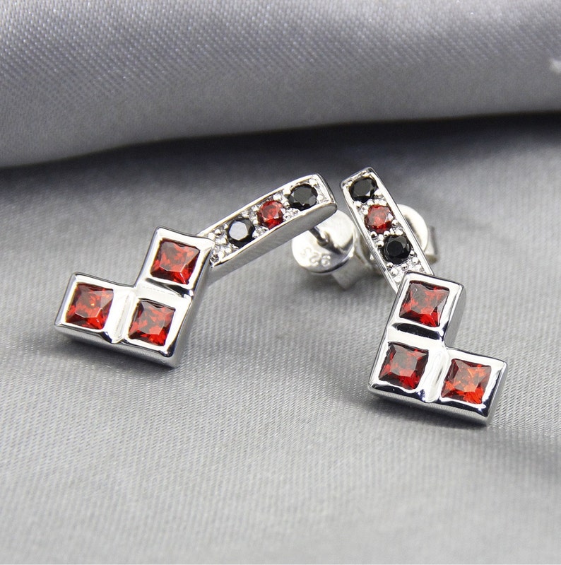 Ruby and Black Diamond Earrings Wedding Jewelry Engagement Ring Comic Book Wedding image 3