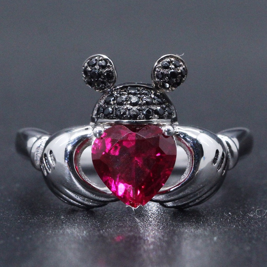 Ears and Gloves Claddagh Ring Ruby and Black Diamond Wedding