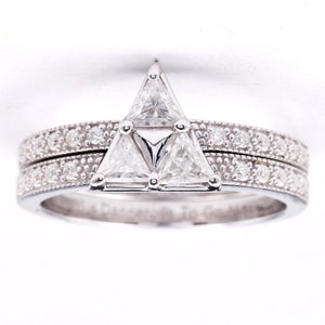 Elegant Legend of Zelda Diamond and Milgrain Engagement Ring and Wedding Band Promise Ring Zora Stone Spiritual Stones Cosplay Nerdy Geeky
