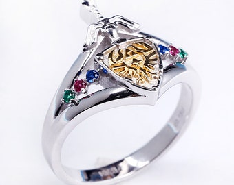 Anillo unisex Zora zafiro Goron Rubí Kokiri Esmeralda Maestro Espada Hylian Escudo Leyenda de Zelda Ocarina De Tiempo Cosplay Compromiso de boda