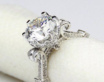 14k Gold 3 Carat Diamond Cinderella Pumpkin Carriage Fairy Tale Wedding Engagement Ring Promise Ring Wedding Ring Once Upon A Time