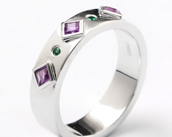 Joker Natural Amythest and Emerald Ring Villains Engagement Wedding Promise Ring Comic Book Cosplay