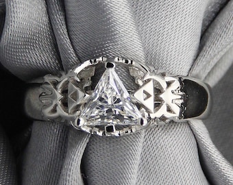 Triangle Stone Engagement Promise Ring 8 Bit Gamer Video Game