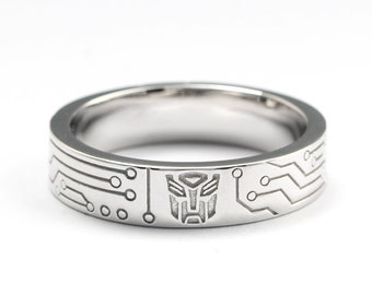 Transformers Autobot Wedding Band Nerdy Geeky Engagement Wedding Ring Cosplay Decepticon Comic Book Video Game 80's 90's Vintage Nostalgia