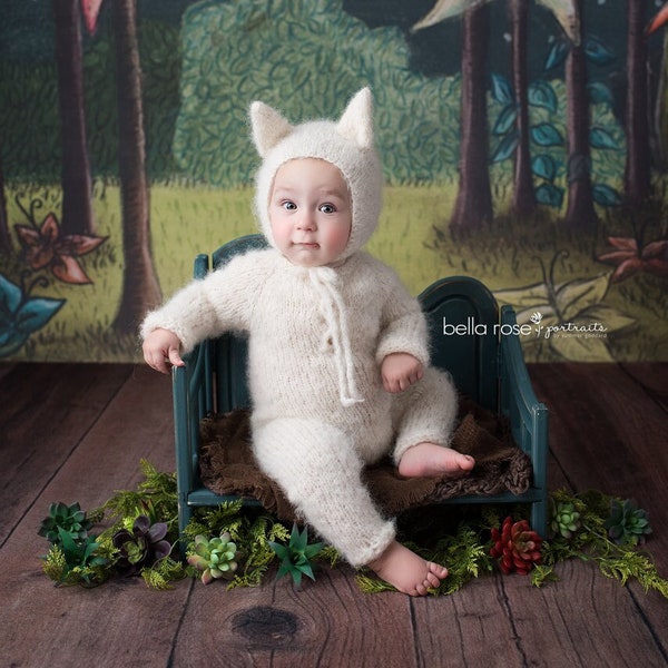 Wolf Costume Photo Prop, Wolf Halloween Costume, Wolf Outfit, Knitted Todler Outfitt, Sitter Size Wolf, Sitter outfit, Wolf Set