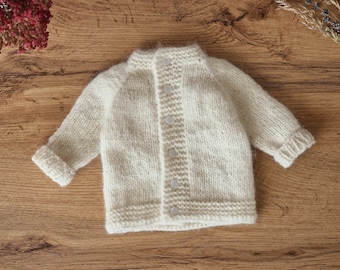 White warm alpaca sweater, sweater for baby, baby cardigan, kids sweater, knit baby cardigan, knitted sweater, baby pullover,