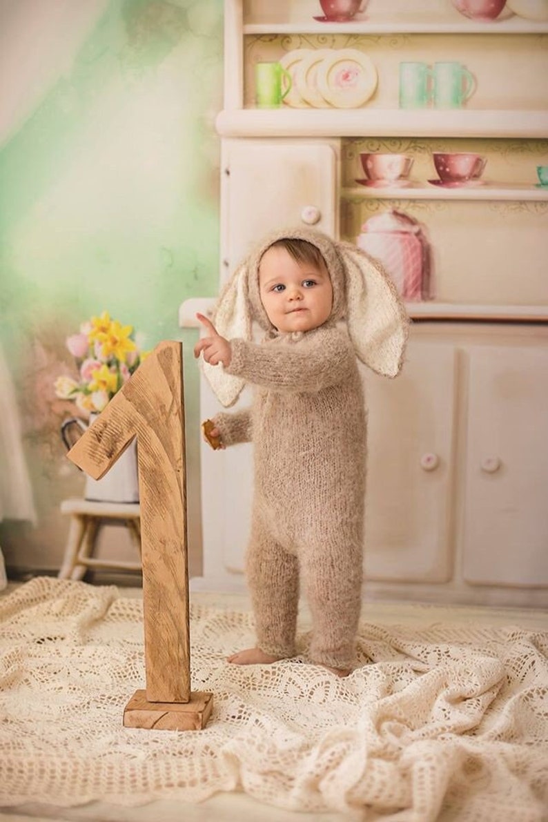 Bunny Outfit in many sizes, Bunny Romper with Hoodie, Costume for Baby, Baby Bunny Jumper, Baby Easter Costume, Photo Prop, Bunny Easter Set image 3