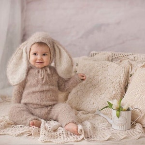 Bunny Outfit in many sizes, Bunny Romper with Hoodie, Costume for Baby, Baby Bunny Jumper, Baby Easter Costume, Photo Prop, Bunny Easter Set image 4