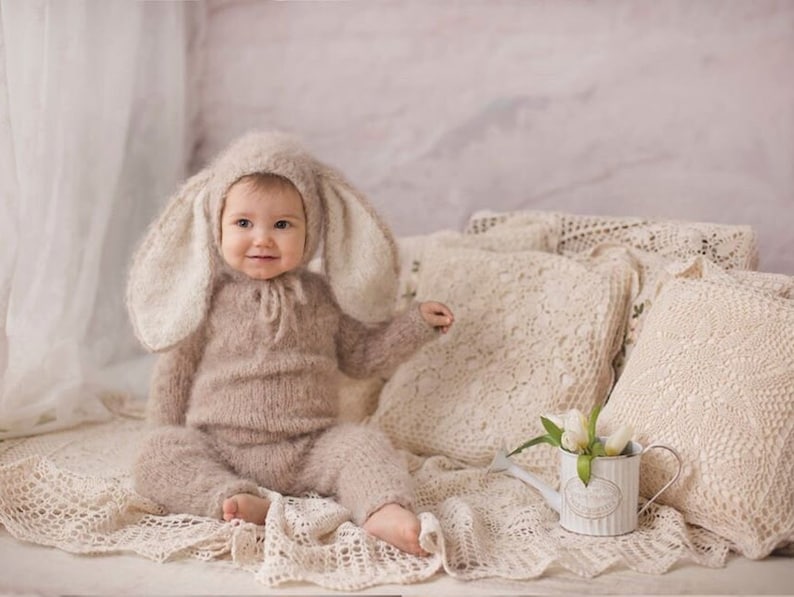 Bunny Outfit in many sizes, Bunny Romper with Hoodie, Costume for Baby, Baby Bunny Jumper, Baby Easter Costume, Photo Prop, Bunny Easter Set image 4
