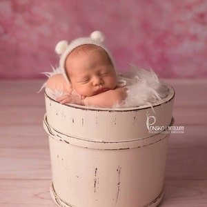 Ivory bear newborn bonnet. Newborn bonnet with funny ears. Baby photo prop. Photography Prop, cup, Many color options