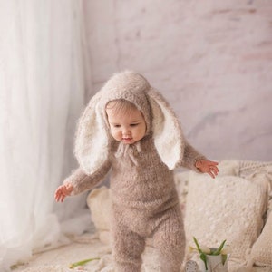 Bunny Outfit in many sizes, Bunny Romper with Hoodie, Costume for Baby, Baby Bunny Jumper, Baby Easter Costume, Photo Prop, Bunny Easter Set image 2