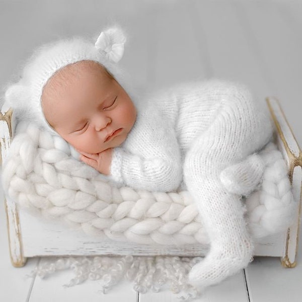 knitted romper, sleeper for newborn, teddy bear outfit, photo prop for newborn, teddy bear set, newborn photography props,