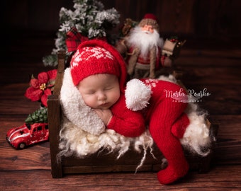 Christmas Outfit, Set with Christmas Pattern, Santa Elf Set, Santa Claus Outfit, Christmas Outfit, Newborn Overalls, Santa Claus Set,