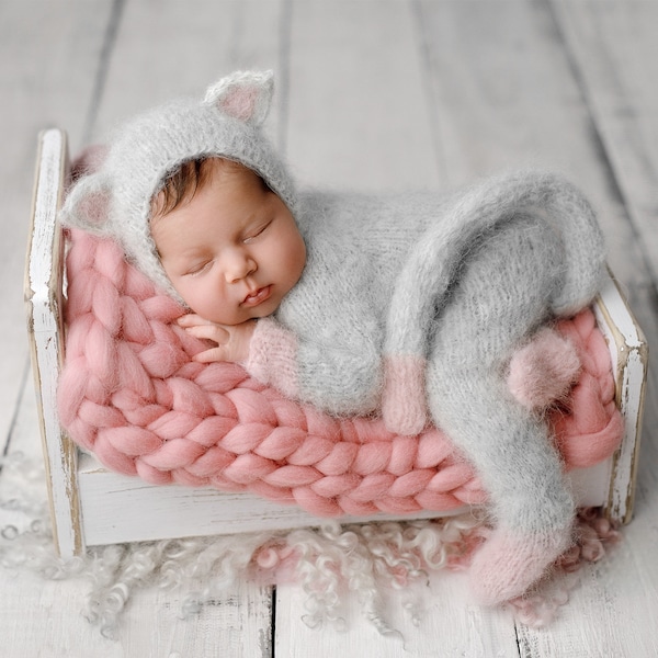 Tenue de chat, tenue de bébé fille, tenue de nouveau-né, chapeau de chat et barboteuse, ensemble de chat, tenue de chaton, costume de chat, ensemble de chaton pour nouveau-né, accessoire photo