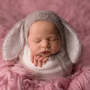 Newborn Baby Bunny Hat, Bunny Bonnet, Baby Easter Hat, Baby Bunny Hat, Newborn Knitted PHOTO PROP, Knit Bunny Hat, Knitted Bunny Hat