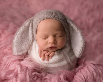 Newborn Baby Bunny Hat, Bunny Bonnet, Baby Easter Hat, Baby Bunny Hat, Newborn Knitted PHOTO PROP, Knit Bunny Hat, Knitted Bunny Hat