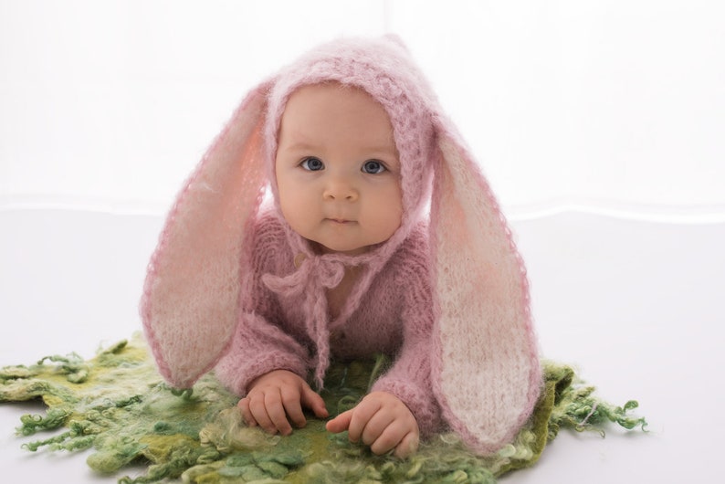 Sitter Size Outfit, Easter Outfit, Photo Prop, Baby Bunny Outfit, Bunny Pijamas, Baby Bunny Sleeper with a Hoodie, Todler Outfitt Photo Prop image 3