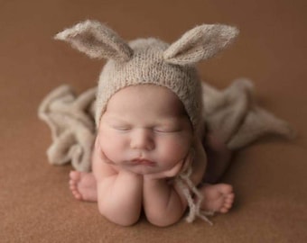 Newborn Baby Bunny Hat with Standing Ears, Bunny Bonnet, Baby Easter Hat, Baby Bunny Hat, PHOTO PROP, Knit Bunny Hat, Knitted Bunny Hat