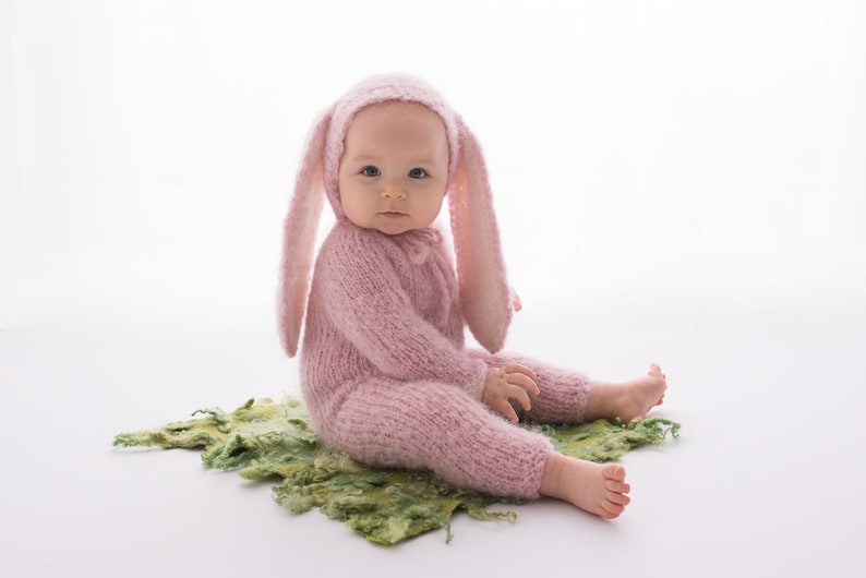 Sitter Size Outfit, Easter Outfit, Photo Prop, Baby Bunny Outfit, Bunny Pijamas, Baby Bunny Sleeper with a Hoodie, Todler Outfitt Photo Prop image 1