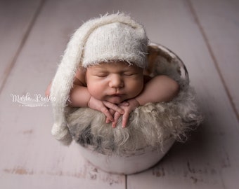 Newborn Sleepy Hat, Photo Prop, Night Cap Beanie, Night Cap, Night Cap Hat, Sleepy Beanie, Newborn Knit Sleepy Neutral Tones Hat