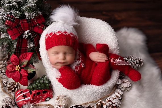 Ensemble de Noël nouveau-né, ensemble pour nouveau-né, tenue de lutin,  tenue de Noël, salopette pour nouveau-né, ensemble père Noël, accessoire de  photographie de Noël nouveau-né -  France