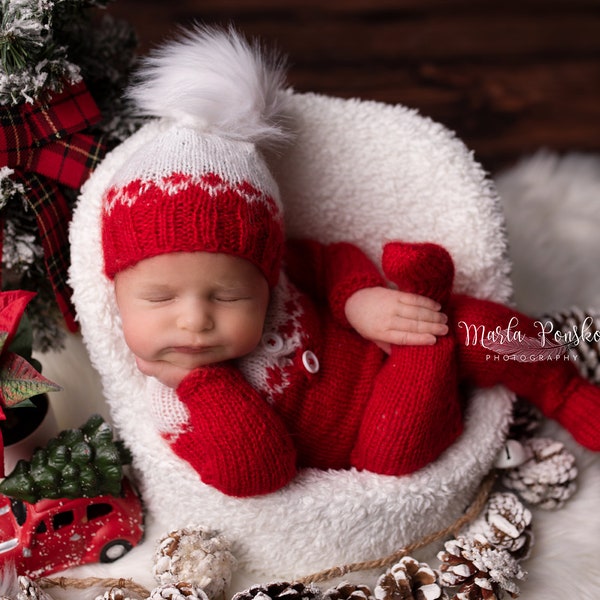 Christmas Newborn Set, Set for Newborn, Elf Outfit, Christmas Outfit, Newborn Overalls, Santa Claus Set, Newborn Christmas Photography Prop