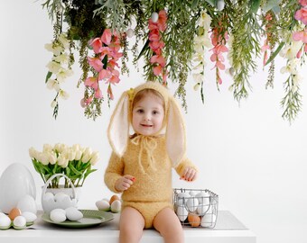 Sitter Size Outfit, Easter Outfit, Photo Prop, Baby Bunny Outfit, Bunny Pijamas, Baby Bunny Bodysuit with a Hat, Todler Outfitt Photo Prop