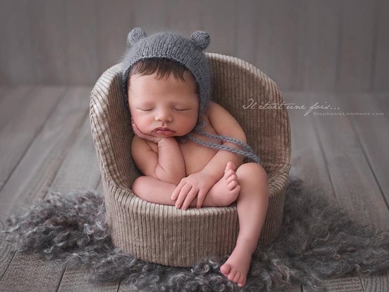 Newborn Hand Knitted Teddy Bear Hat Mohair Bear Bonnet Cub Knit Baby Hat Teddy Bonnet Animal Ears