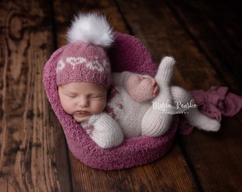 Ensemble pour la Saint-Valentin, ensemble pour nouveau-né, bonnet et pyjama pyjama, ensemble copieux, ensemble nouveau-né avec coeur, tenue chaleureuse pour bébé,