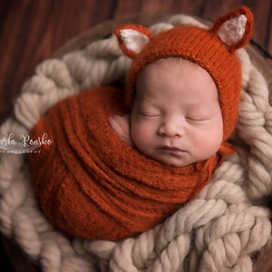 Newborn Baby Fox Bonnet, Fox Bonnet, Baby Bonnet, Newborn Fox Hat, Newborn Knitted PHOTO PROP, Funny Hat for Newborn, Newborn Photo Prop