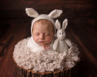 Gorro de conejito para bebé recién nacido, gorro de conejito, gorro de Pascua para bebé, gorro de conejito para bebé, accesorio fotográfico de punto para recién nacido, accesorio fotográfico para recién nacido, traje de conejito