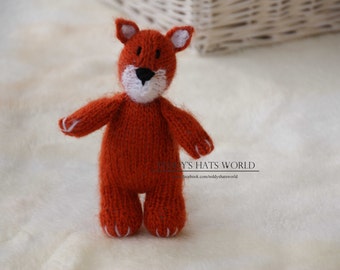 Stuffed Fox Photo Prop, Hand Knitted Stuffed Fox for Newborn Photography
