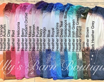 May include: A collection of 20 different coloured shirts with a bleached ombre effect. The shirts are arranged in a row from left to right, with the lightest colour on the left and the darkest colour on the right. The shirts are all made of a soft, comfortable material and are perfect for everyday wear.