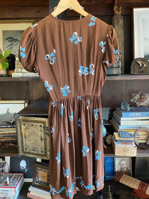 1930s/40s Brown Cold Rayon Puffed Sleeve Babydoll… - image 8