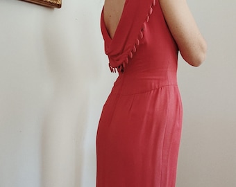 1960s/60s Fuchsia Pink Cowl Back Evening Gown by Designer Claire Dratch- 35” Bust