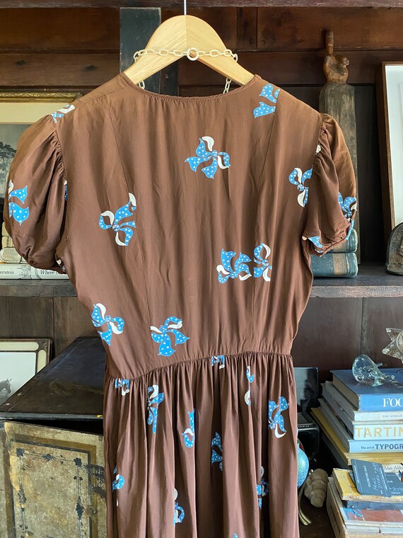 1930s/40s Brown Cold Rayon Puffed Sleeve Babydoll… - image 7