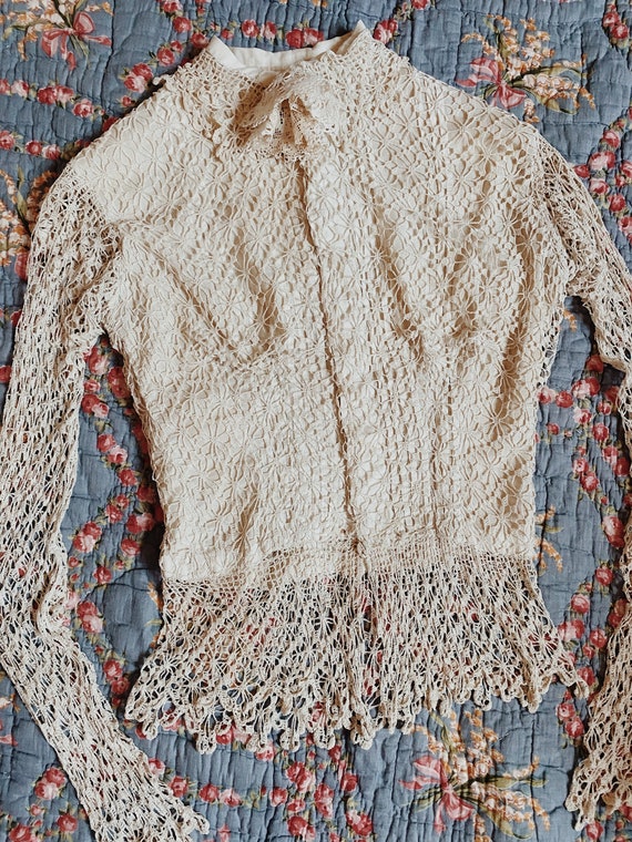 Antique Edwardian White Crocheted Bodice Blouse To