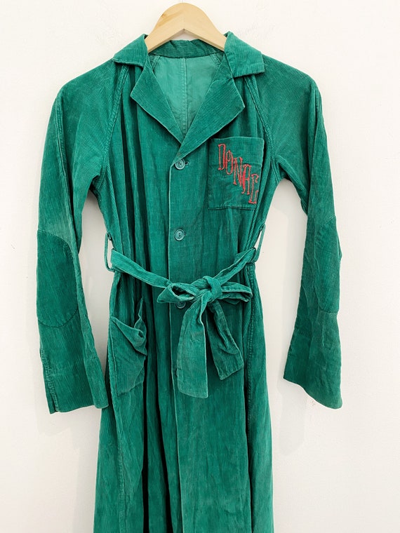 1940s/50s Green Corduroy House Dress Robe- S - image 2