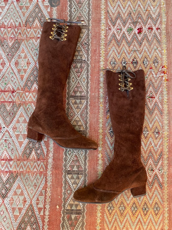 1960s/70s Chocolate Brown Suede Gogo Boots- 7 - image 9